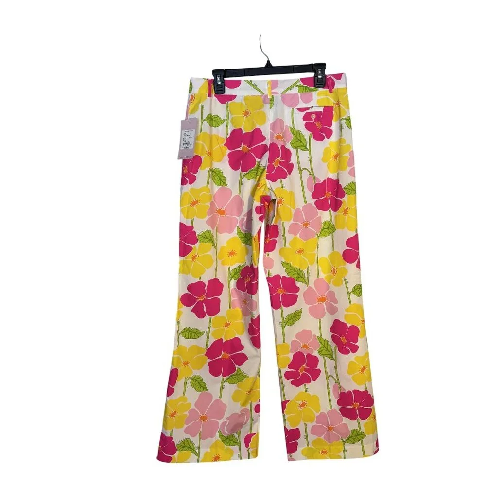 Lilly Pulitzer Floral Print Stretch Pants Size 10 Pink Yellow Cotton Blend - Picture 7 of 14